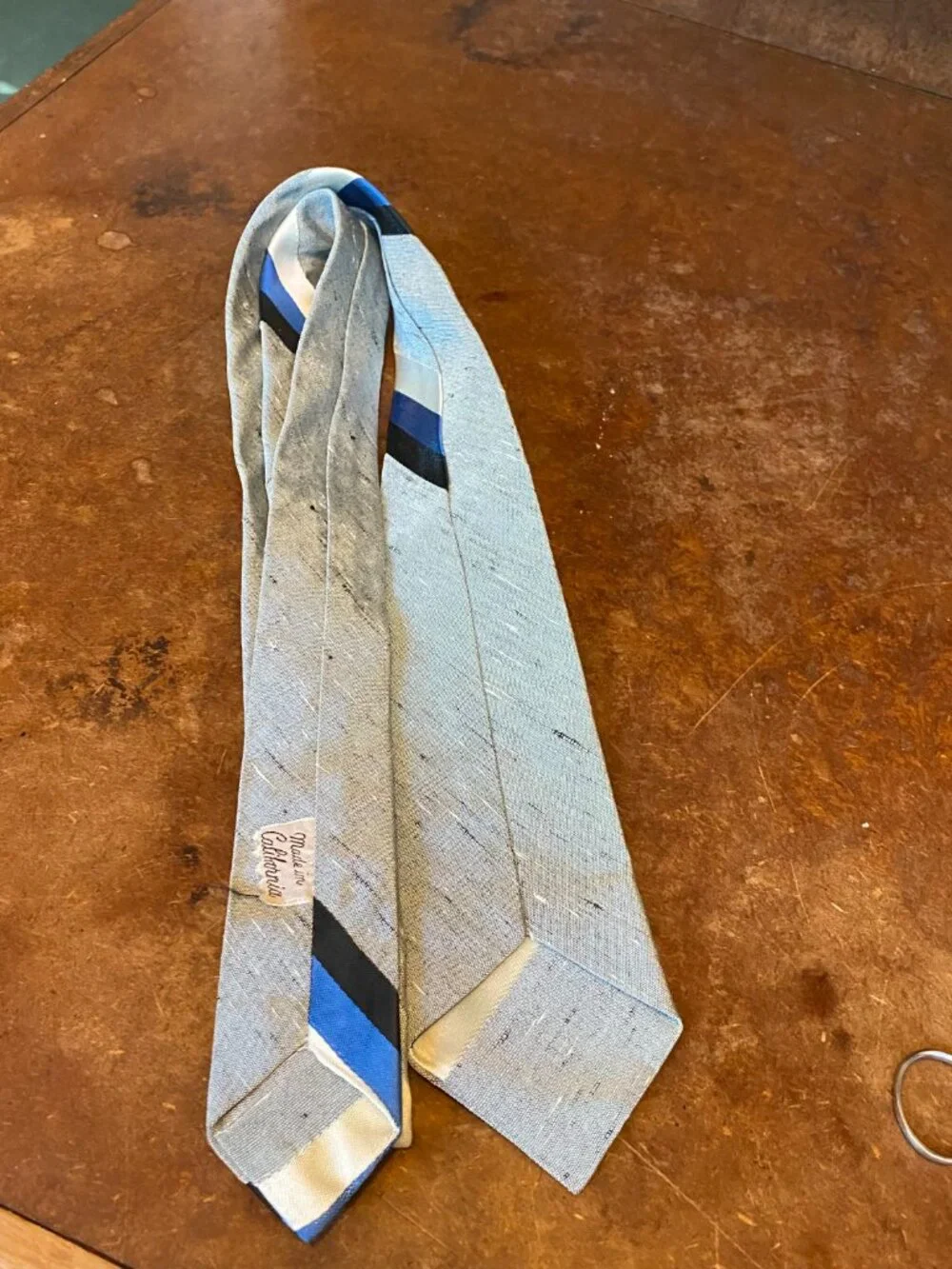 1960s Blue Slim Skinny Tie With Stripes Vintage